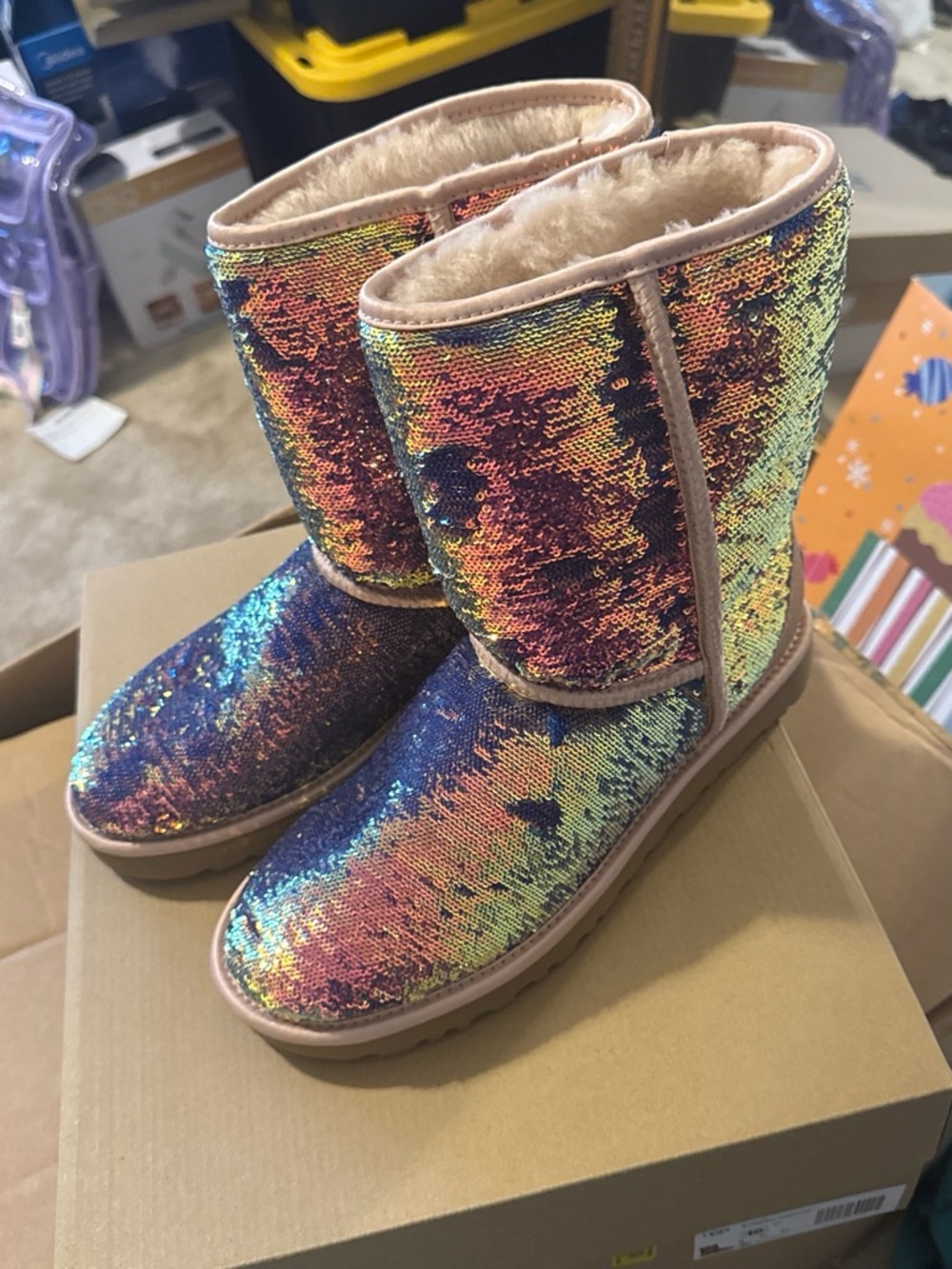 UGG Kids Rainbow Sequin Shearling Boots